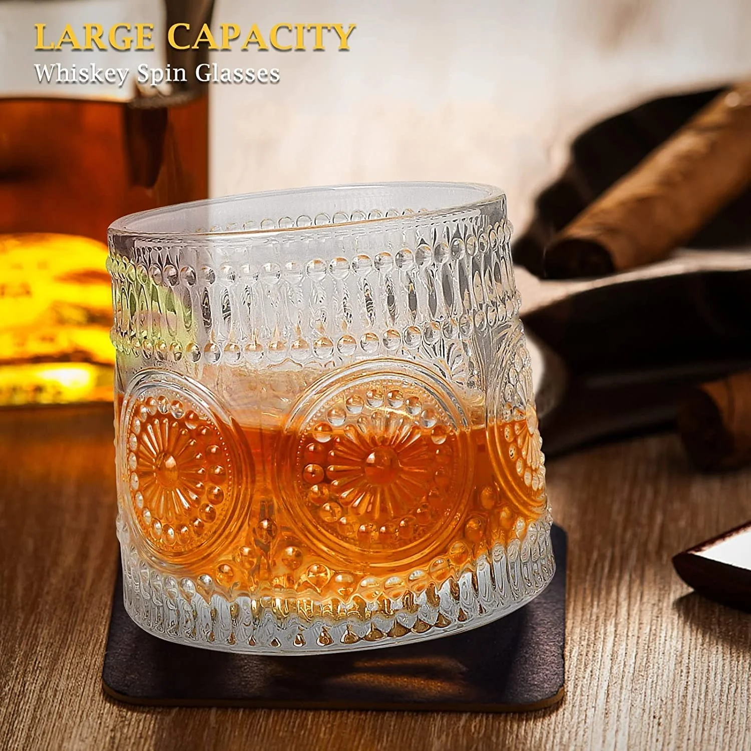 Crystal Dancing Revoving Whiskey Glasses 6pcs- 310 ml Bar Glass for Drinking Bourbon, Whisky, Scotch, Cocktails, Cognac- Old Fashioned Cocktail Tumblers - Image 5